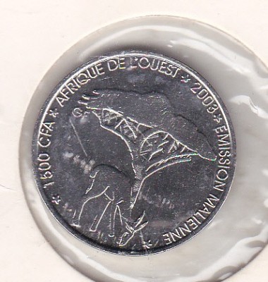 bnk mnd Mali 1500 CFA 2003 , fauna, unc foto