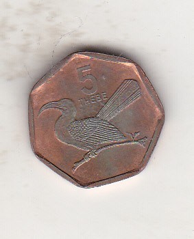 bnk mnd Botswana 5 thebe 2002 unc , pasare