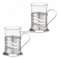 Set 2 Cani din Sticla cu suport Inox 200ml Sapir SP1174D2002 foto