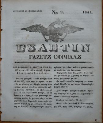 Ziarul Buletin , gazeta oficiala a Principatului Valahiei , nr. 9 , 1841 foto