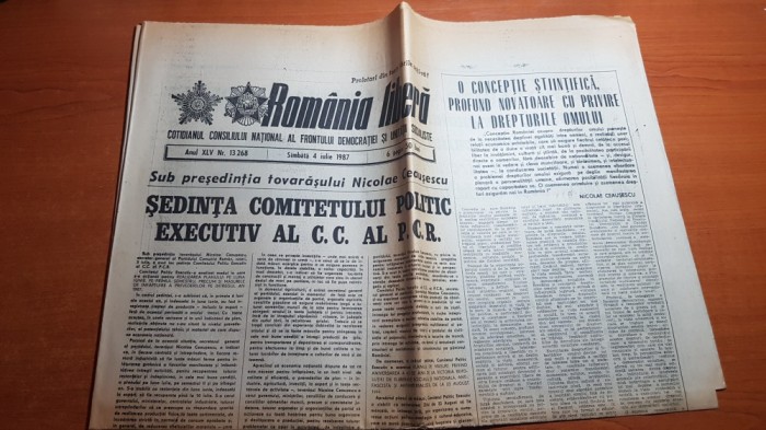 ziarul romania libera 4 iulie 1987-sedinta comitetului politic CC al PCR