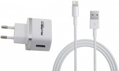 Kit incarcare priza AKASHI cu cablu Apple Lightning 1m, White foto