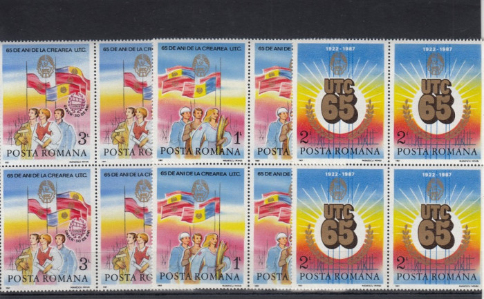 ROMANIA 1987 LP 1174 - 65 ANI U.T.C. BLOCURI DE 4 TIMBRE MNH
