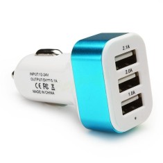 Adaptor Priza Bricheta 12-24V Auto 3 x USB Albastru C177 foto