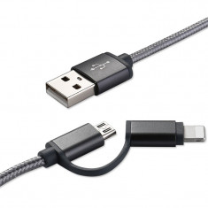 Cablu De Date 2 In 1 Iphone 5/6 + Micro Usb Negru C172 foto