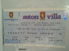 Bilet fotbal Aston Villa - Steaua 1997 foto