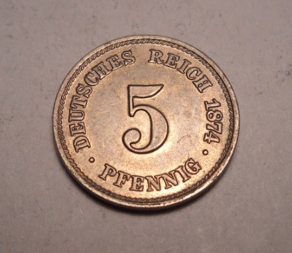 5 Pfennig 1874 C UNC Piesa de Colectie