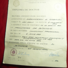 Diploma de Doctor in Biologie ,timbru sec ,25 aug.1982