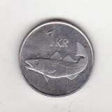 Moneda Islanda 1 Corona 2005, Fauna Marina, KM# 27a, Otel placat cu Nichel, 4g, 21.5mm