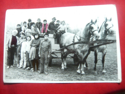 Fotografie Caruta cu 2 cai si copii foto