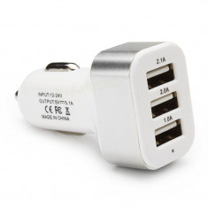 Adaptor Priza Bricheta 12-24V Auto 3 x USB Gri C178 foto