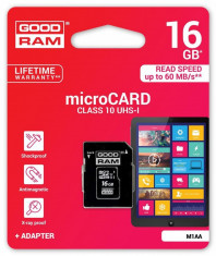 Card memorie GOODRAM Micro SDHC 16GB Class 10 UHS-I + Adapter foto