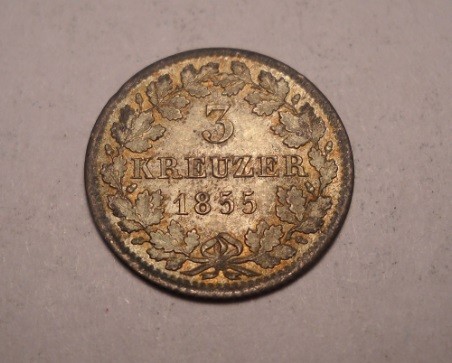 3 Kreuzer 1855 Baden UNC