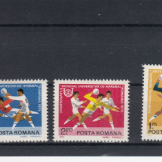 ROMANIA 1975 LP 870 JOCURILE MONDIALE UNIVERSITARE DE HANDBAL SERIE MNH