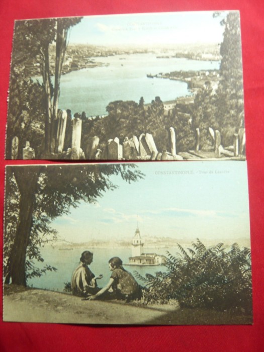 2 Ilustrate Constantinopol- Cimitir Turc si Turnul Leandru ,inc.sec.XX Ed.Azikri