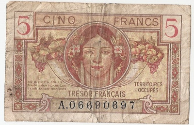 FRANTA 5 FRANCS TRESOR PUBLIC 1955 U foto