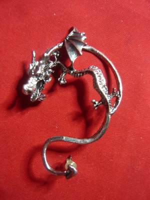 Cercel -Dragon ,metal inox , 6x4 cm foto