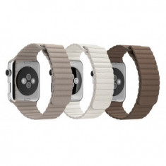 Set 2+1 Gratis, Curele Apple Watch iUni 42 mm Leather Loop Brown, Kaki, White MediaTech Power foto