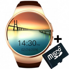 Ceas Smartwatch cu Telefon iUni KW18, Touchscreen, 1.3 Inch, Camera, Notificari, iOS si Android, Gold + Card MicroSD 4GB Cadou MediaTech Power foto