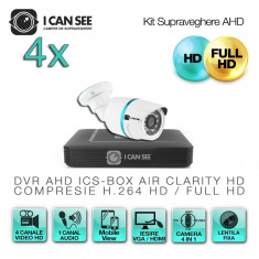 Kit Supraveghere Video AHD ICS-KU210-4S cu 4 camere ICSS-UHD2100A + DVR ICS-BOX AIR CLARITY V1 Transmisie pe Internet foto