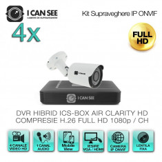 Kit Supraveghere Video IP ICS-KIP240-4S cu 4 camere ICSS-IP2400S + DVR ICS-BOX AIR CLARITY V1 Transmisie pe Internet foto