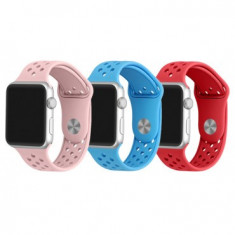 Set 3 buc Curele Apple Watch 38 mm iUni Silicon Sport Set 3 buc Curele Apple Watch 38 mm iUni Silicon Sport Blue, Soft Pink, Red MediaTech Power foto