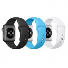Set 3 buc Curele Apple Watch iUni 42 mm Silicon Black, Blue, White MediaTech Power foto