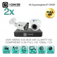 Kit Supraveghere Video IP mixt ICS-KIP240-1AV1S cu 1 camera ICSAV-IP2400S 1 camera ICSS-IP2400S + DVR ICS-BOX AIR CLARITY V1 Transmisie pe Internet foto