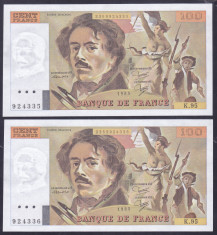 Bancnota Franta 100 Franci 1985 - P154b UNC ( set x2 serii consecutive ) foto