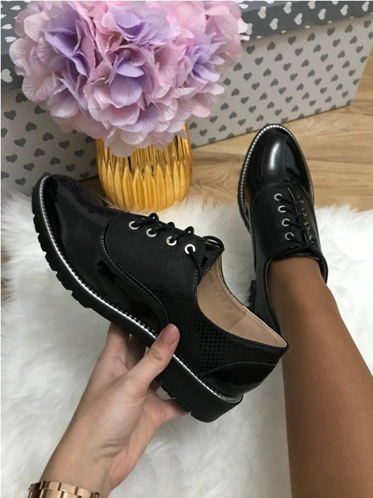 Pantofi dama negri luciosi oxford marime 39+CADOU, Cu talpa joasa |  Okazii.ro