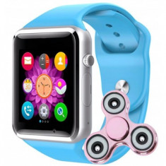 Ceas Smartwatch cu Telefon iUni A100i, BT, LCD 1.54 Inch, Camera, Albastru + Cadou Spinner MediaTech Power foto