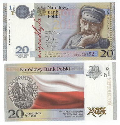 !!! POLONIA - 20 ZLOTI 2018 , COMM. - P NEW - UNC / CU FOLDER foto