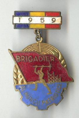 1959 - BRIGADIER AL MUNCII PATRIOTICE - Insigna RPR - Email - Superba foto