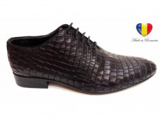 Pantofi barbati lux - eleganti din piele naturala negri - cod 024CROCO2N foto