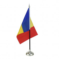 Steag tricolor Romania, suport pentru birou, 14x21 cm, stativ 34 cm foto