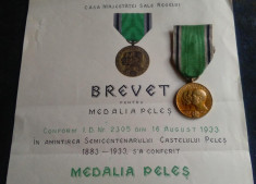 REGIMENTUL VANATORI DE GARDA - REGINA ELISABETA - Medalia PELES + BREVET - RAR foto