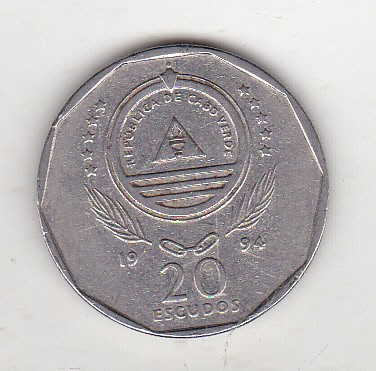 bnk mnd Capul Verde 20 escudo 1994 , corabie