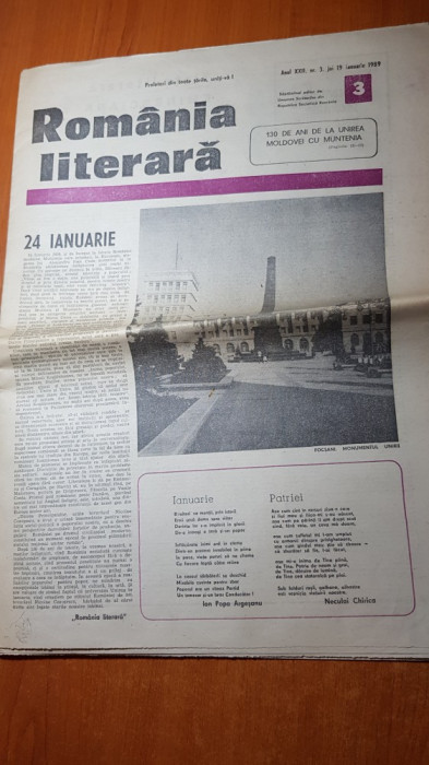 ziarul romania literara 19 ianuarie 1989-130 de ani de la mica unire