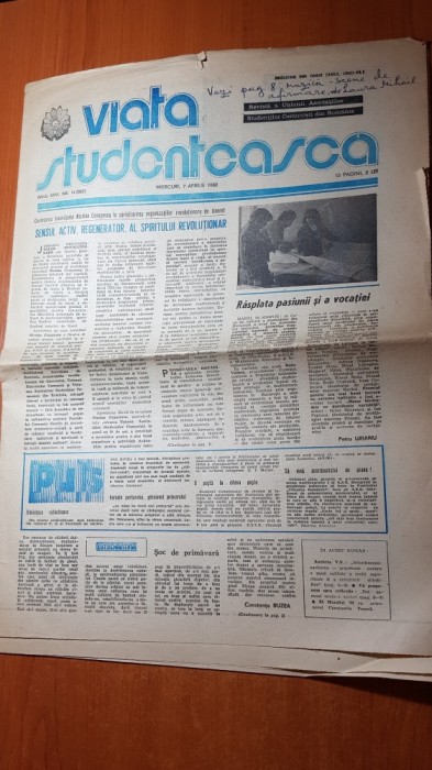 ziarul viata studenteasca 7 aprilie 1982