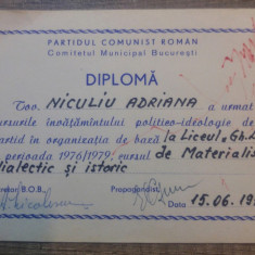 Diploma Cursurile Invatamantului Politico-Ideologic de Partid// 1979