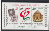 1992 LP 1283 EXPOZITIA MONDIALA FILATELIE GRANADA - SPANIA BLOC DANTELAT MNH