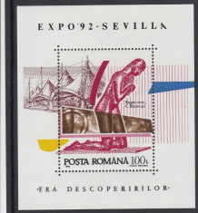 ROMANIA 1992 LP 1294 EXPO SEVILLA COLITA MNH foto