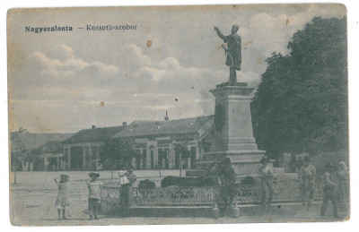 2792 - SALONTA, Bihor, Romania, stores, statue - old postcard - used - 1907 foto