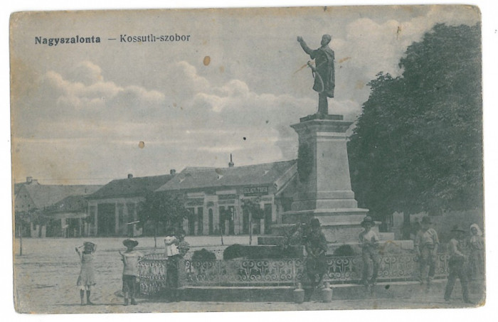 2792 - SALONTA, Bihor, Romania, stores, statue - old postcard - used - 1907