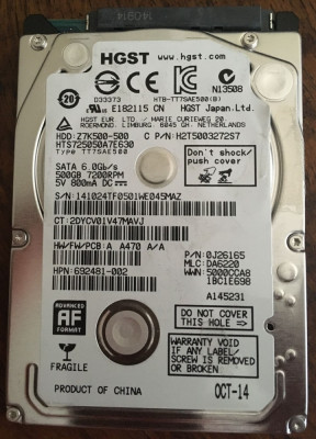 Hard disc HDD laptop 2.5&amp;quot; HGST Z7K500 Travelstar 500 Gb SATA3 7200 rpm foto