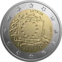 SV * Letonia 2 EURO 2015 * DRAPELUL UNIUNII EUROPENE * 1985 AUNC+ / UNC foto