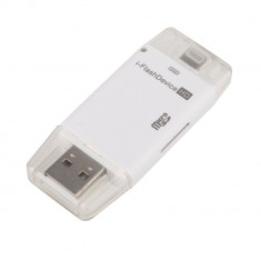 Adaptor i-Flash, flash drive HD, pentru iOS si MAC/PC, usb &amp;amp; lumina, alb foto