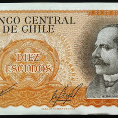 Bancnota EXOTICA 10 ESCUDOS - CHILE, anul 1967 ND *Cod 545 B = UNC!