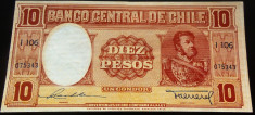 Bancnota EXOTICA 10 PESOS - CHILE, anul 1947 ND *Cod 509 - A.UNC+ RARA! foto
