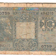 SV * Italia 10 LIRE 1938 - 1944 * de ocupatie Germania fascista * WWII